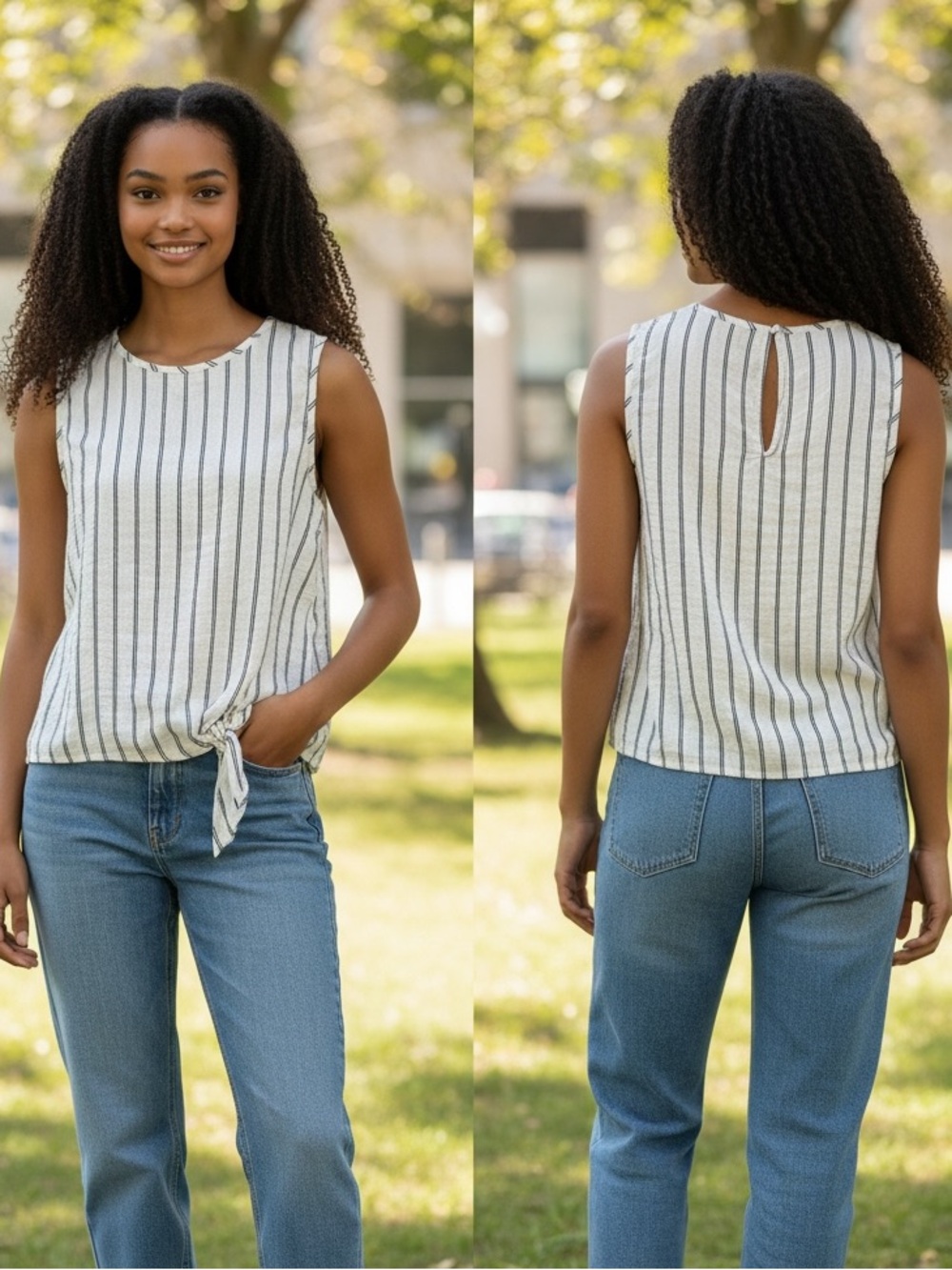 JOE FRESH Striped Sleeveless Tie Front Top – Size Medium